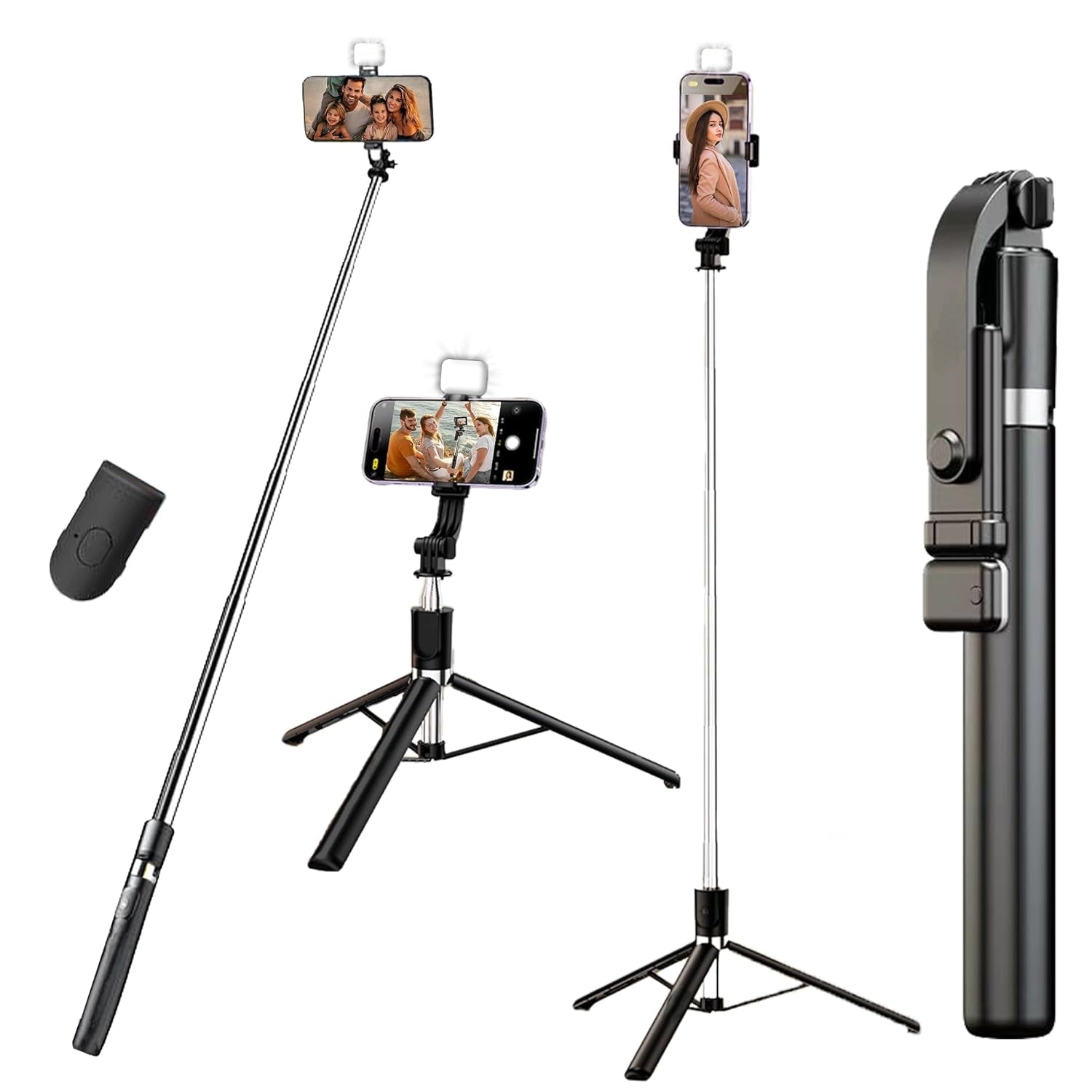 3-in-1 Bluetooth Selfie Stick & Tripod with LED Light 67 inch /170CM
