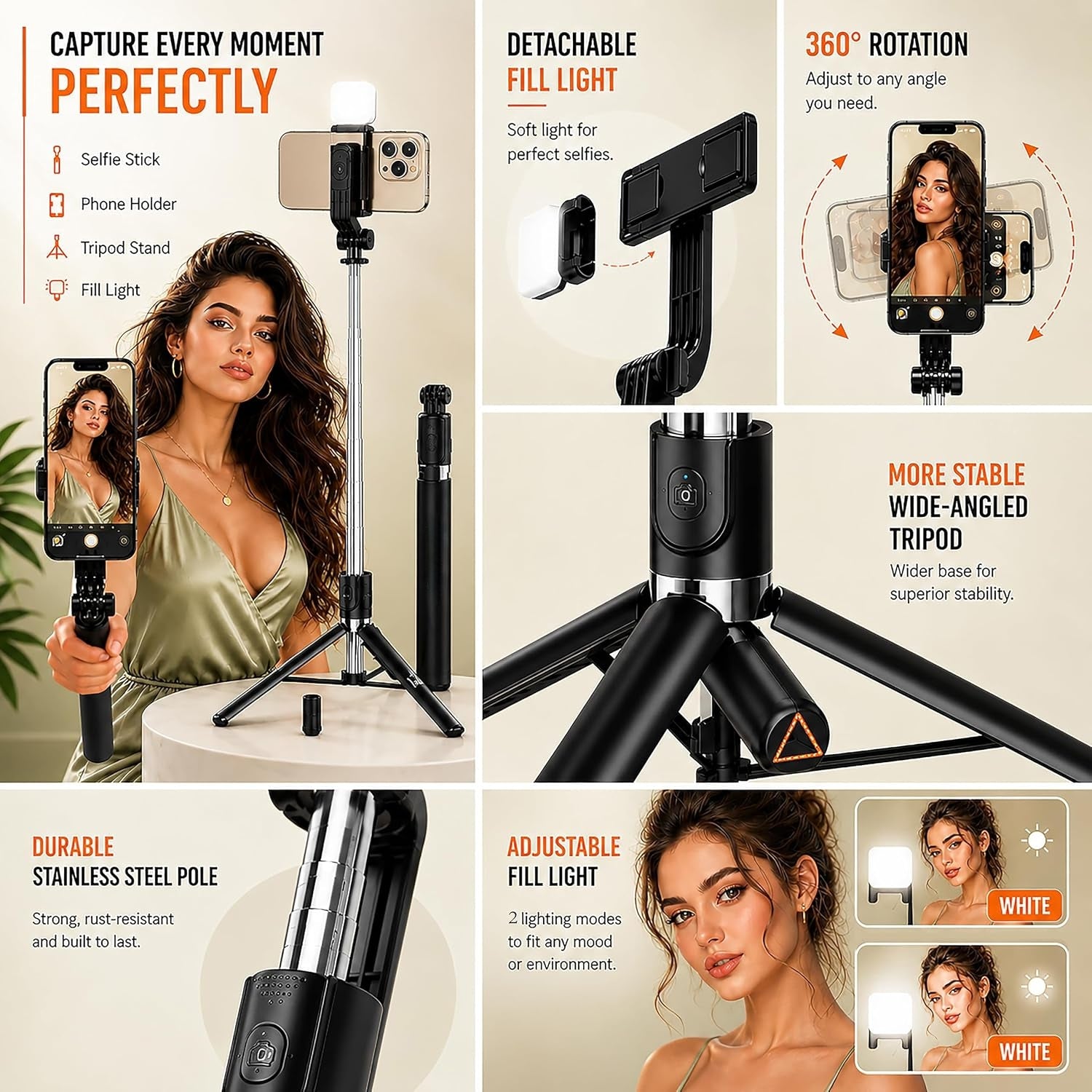 3-in-1 Bluetooth Selfie Stick & Tripod with LED Light 67 inch /170CM