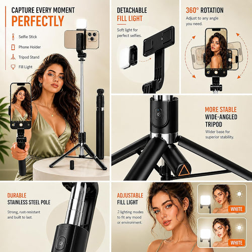3-in-1 Bluetooth Selfie Stick & Tripod with LED Light 67 inch /170CM