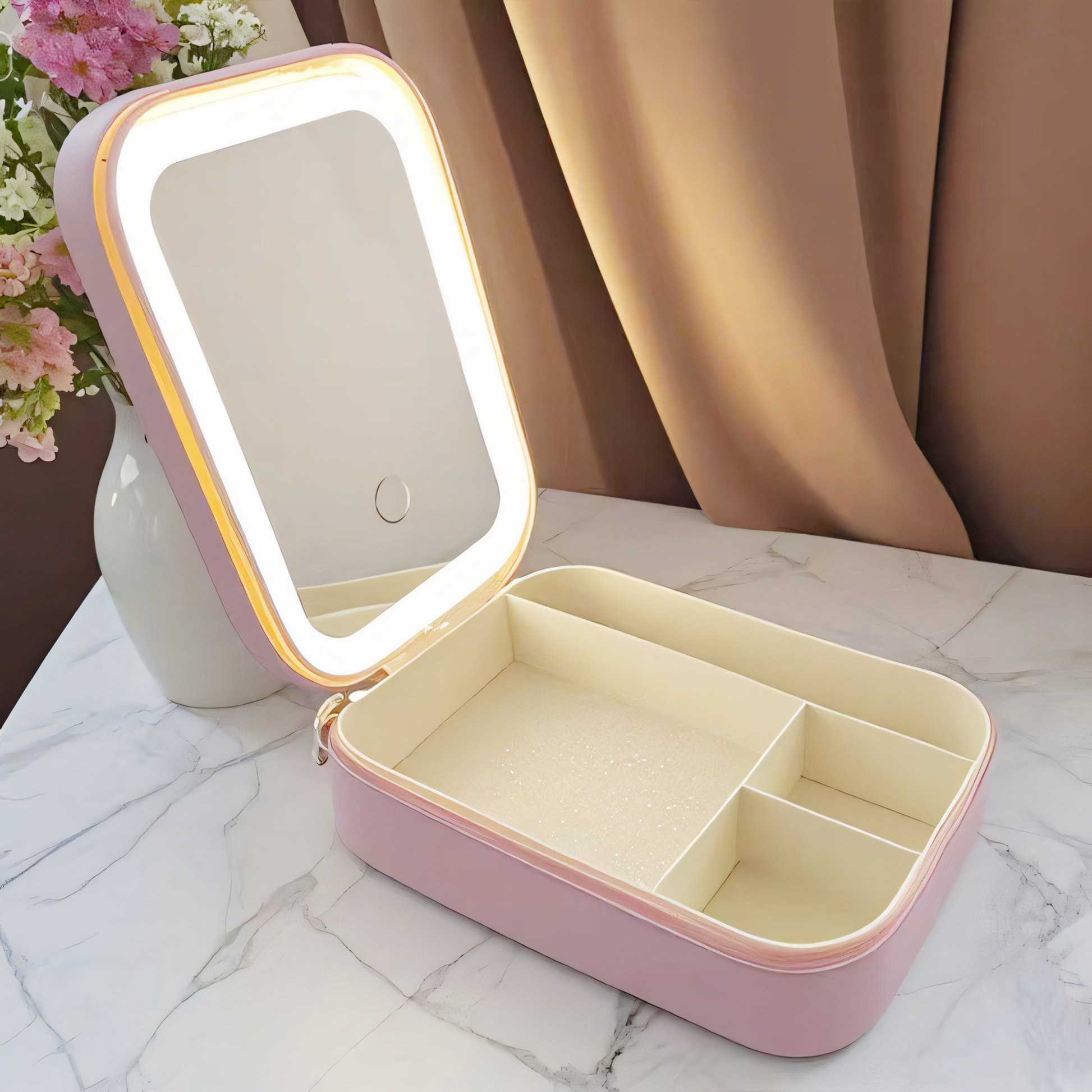 Portable Travel Makeup & Jewelry Organizer with Smart LED Mirror