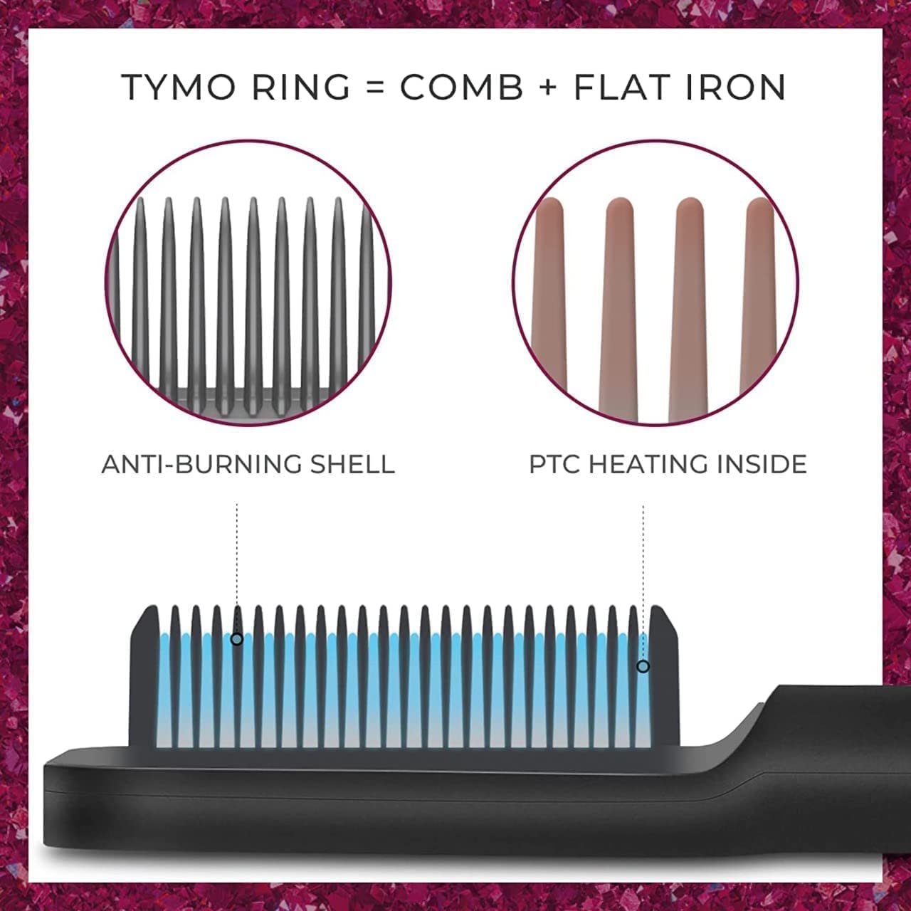 3-in-1 Ceramic Hair Straightening Brush for Women | Ionic Anti-Frizz Electric Straightener Comb