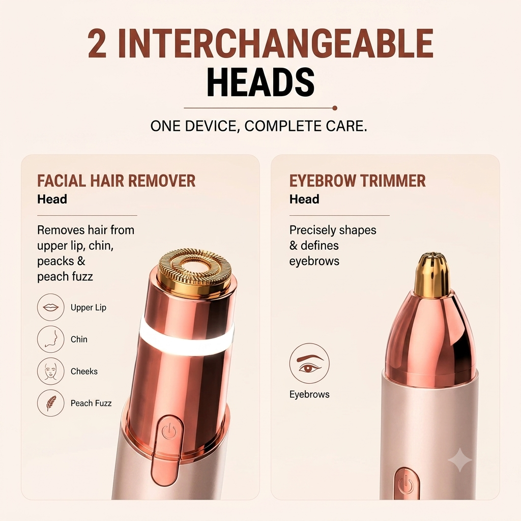 2-in-1 Painless Facial Hair Remover with LED Light & Type-C Charging