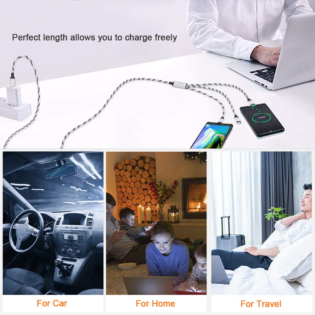 3 in 1 Fast-Charging Braided Cloth Cable – Lightning, Type-C & Micro-USB)