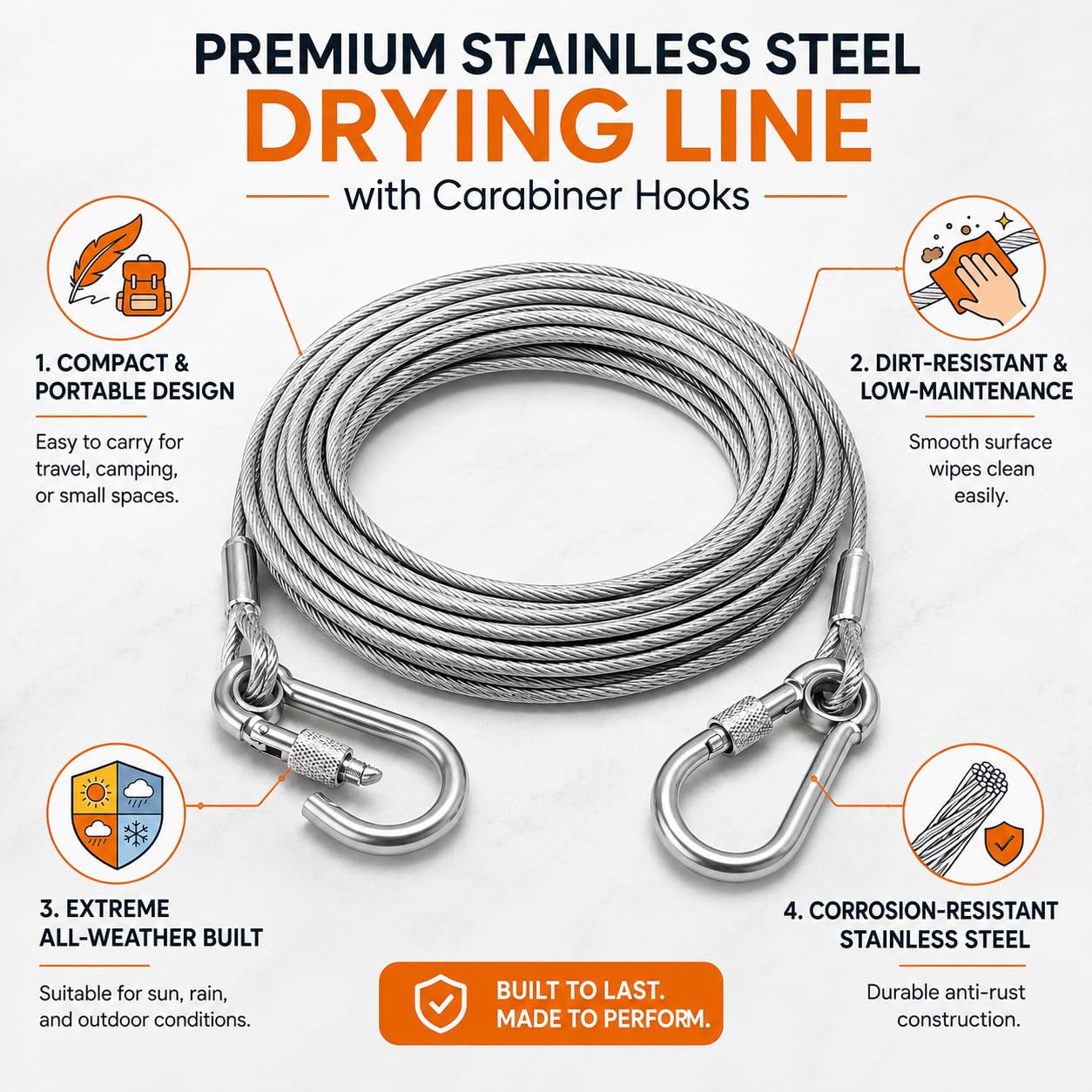 10 Metre Heavy-Duty Stainless Steel Clothesline Rope Multipurpose