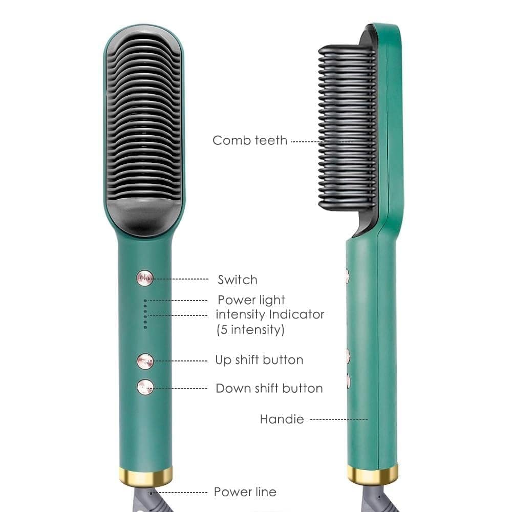 3-in-1 Ceramic Hair Straightening Brush for Women | Ionic Anti-Frizz Electric Straightener Comb