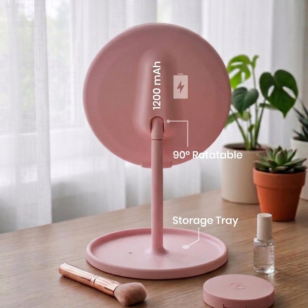 Round Tabletop Vanity Mirror With Customizable 3-Color Led Lighting