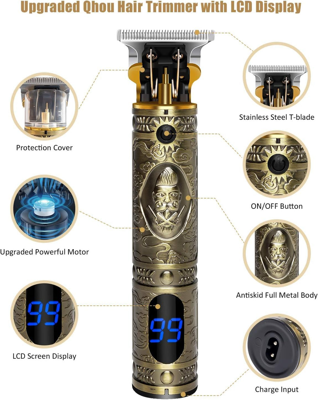Professional Vintage T9 Hair & Beard Trimmer with LCD Display