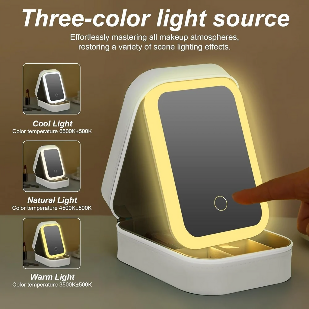 Portable Travel Makeup & Jewelry Organizer with Smart LED Mirror