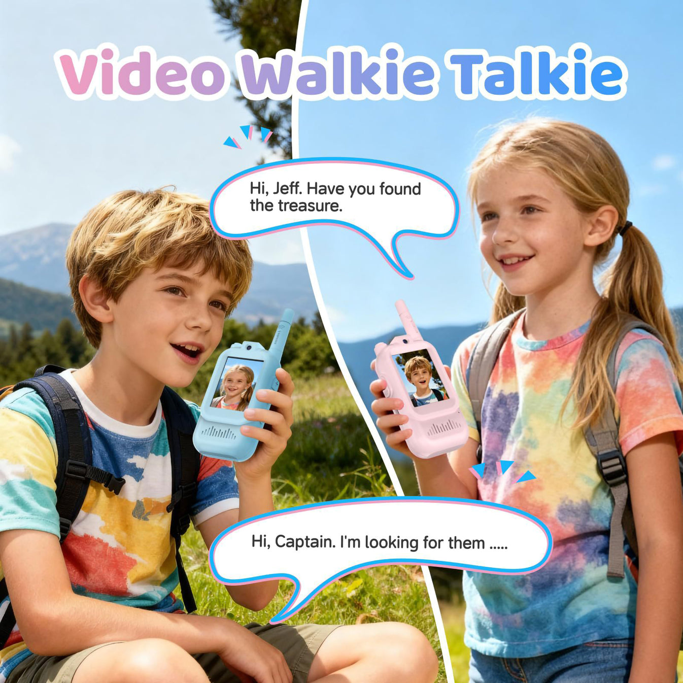 Interactive Kids Video Walkie Talkies – 2-Way Live Camera, Voice Effects & 1000ft Range (2-Pack)