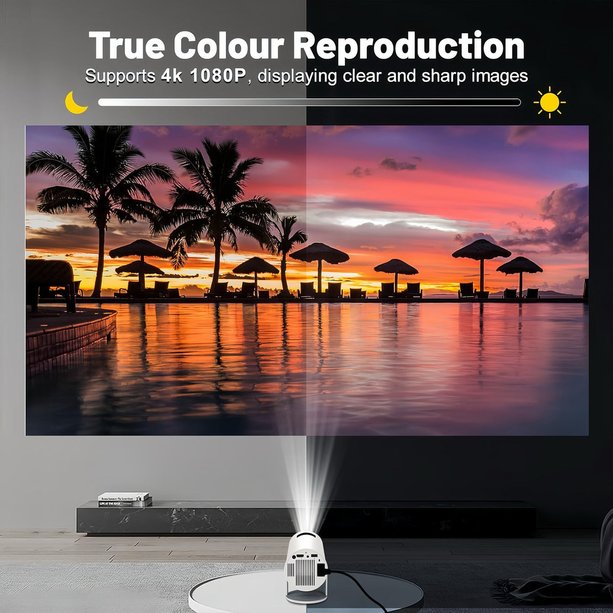 Smart 180° Mini Projector – 4K Supported, Android 11, WiFi 6, Bluetooth