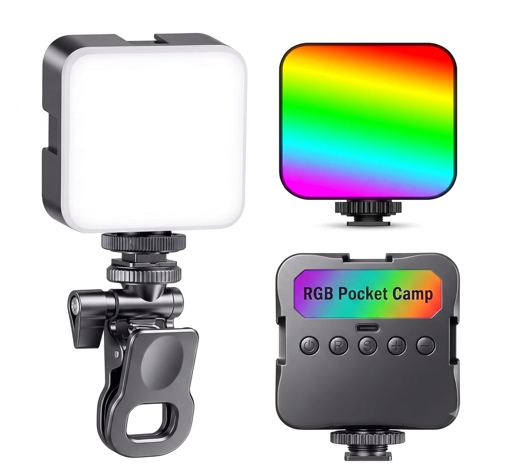 Portable RGB LED Video Light & Universal Camera Clip