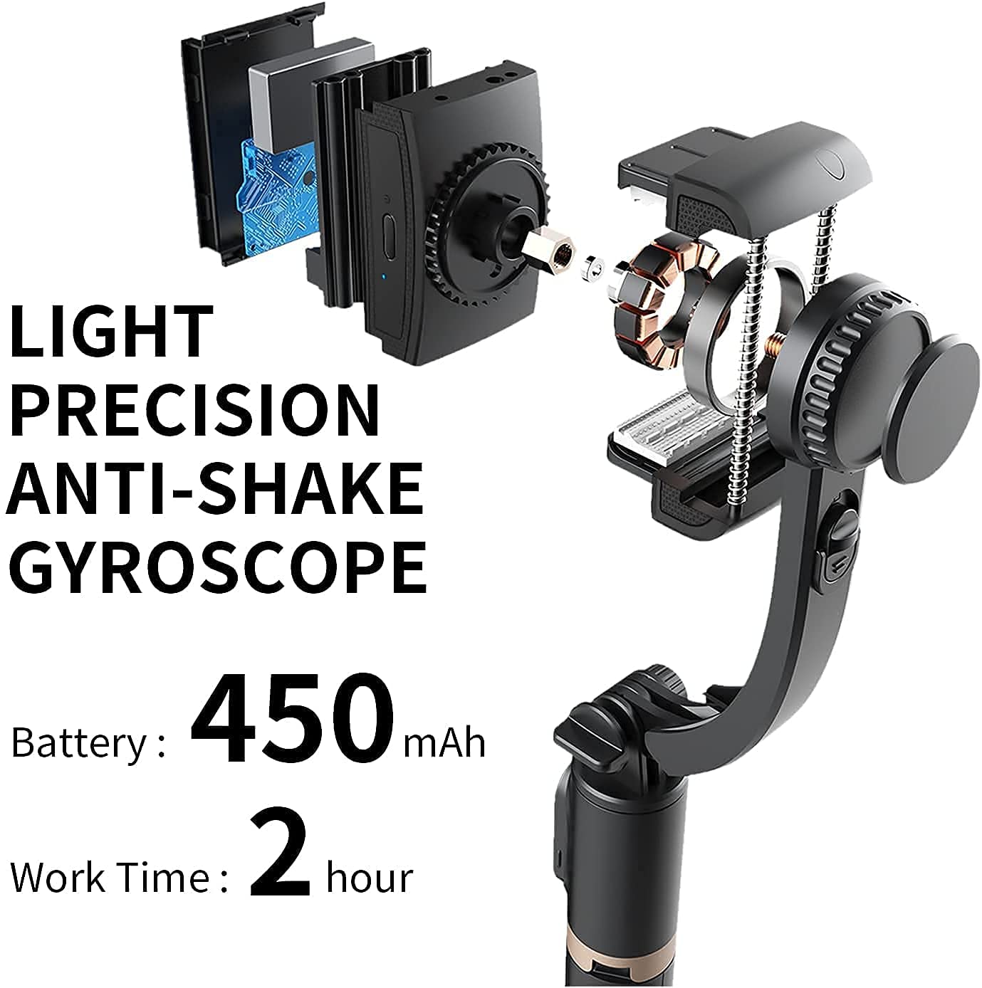 Q08 1-Axis Handheld Gimbal Stabilizer for Smartphones with Extendable Bluetooth Selfie Stick and Tripod