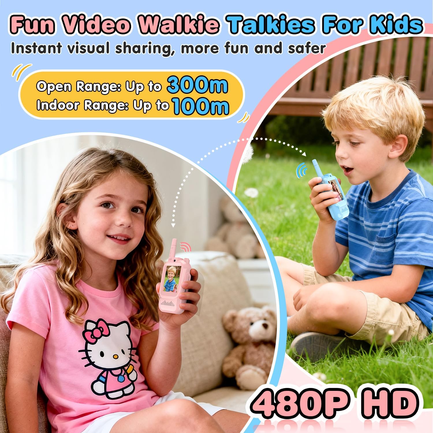 Interactive Kids Video Walkie Talkies – 2-Way Live Camera, Voice Effects & 1000ft Range (2-Pack)