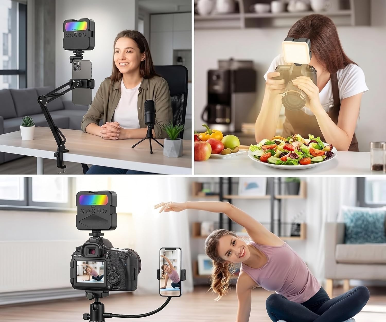 Portable RGB LED Video Light & Universal Camera Clip