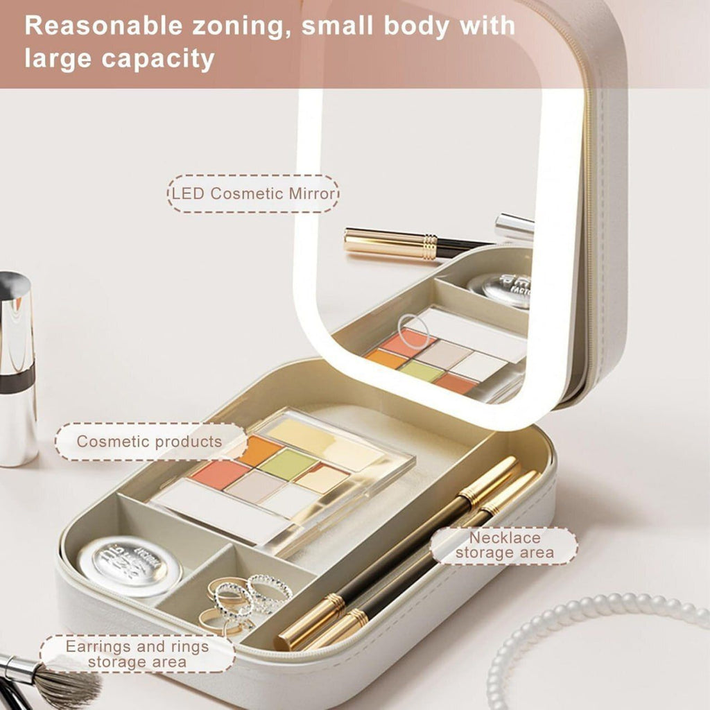 Portable Travel Makeup & Jewelry Organizer with Smart LED Mirror