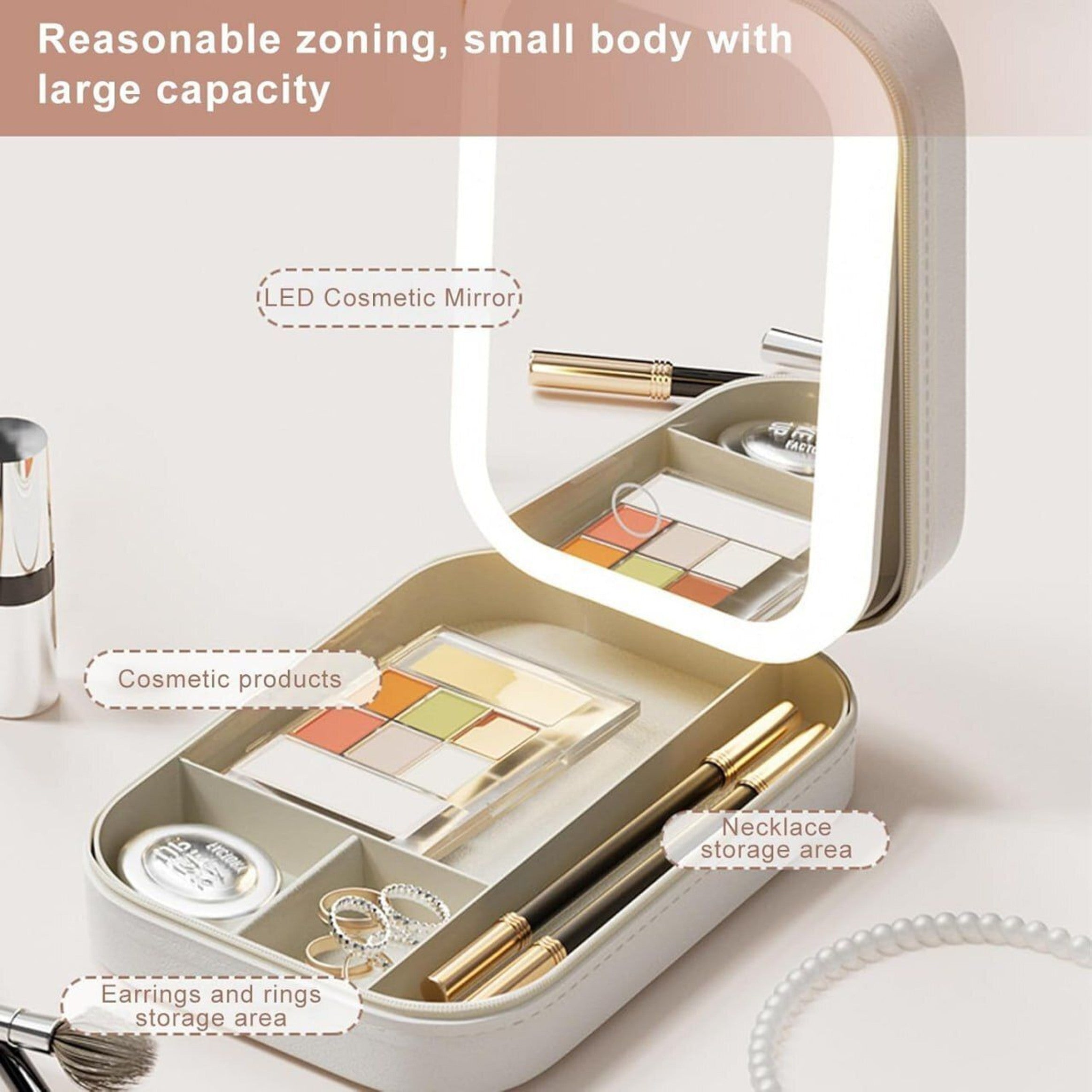 Portable Travel Makeup & Jewelry Organizer with Smart LED Mirror
