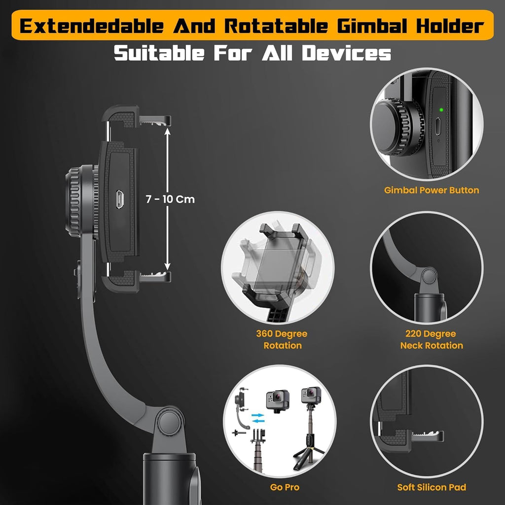 Q08 1-Axis Handheld Gimbal Stabilizer for Smartphones with Extendable Bluetooth Selfie Stick and Tripod