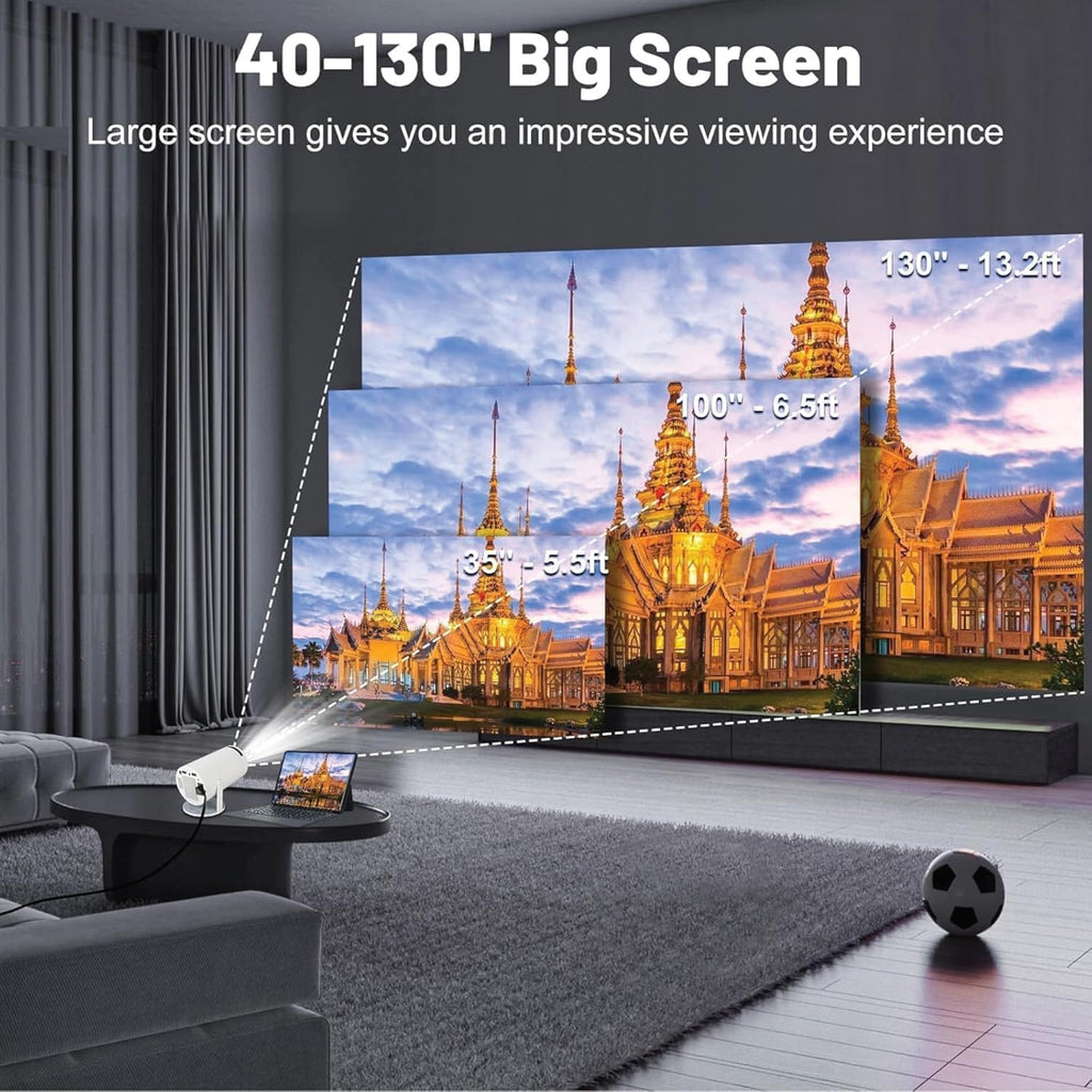 Smart 180° Mini Projector – 4K Supported, Android 11, WiFi 6, Bluetooth