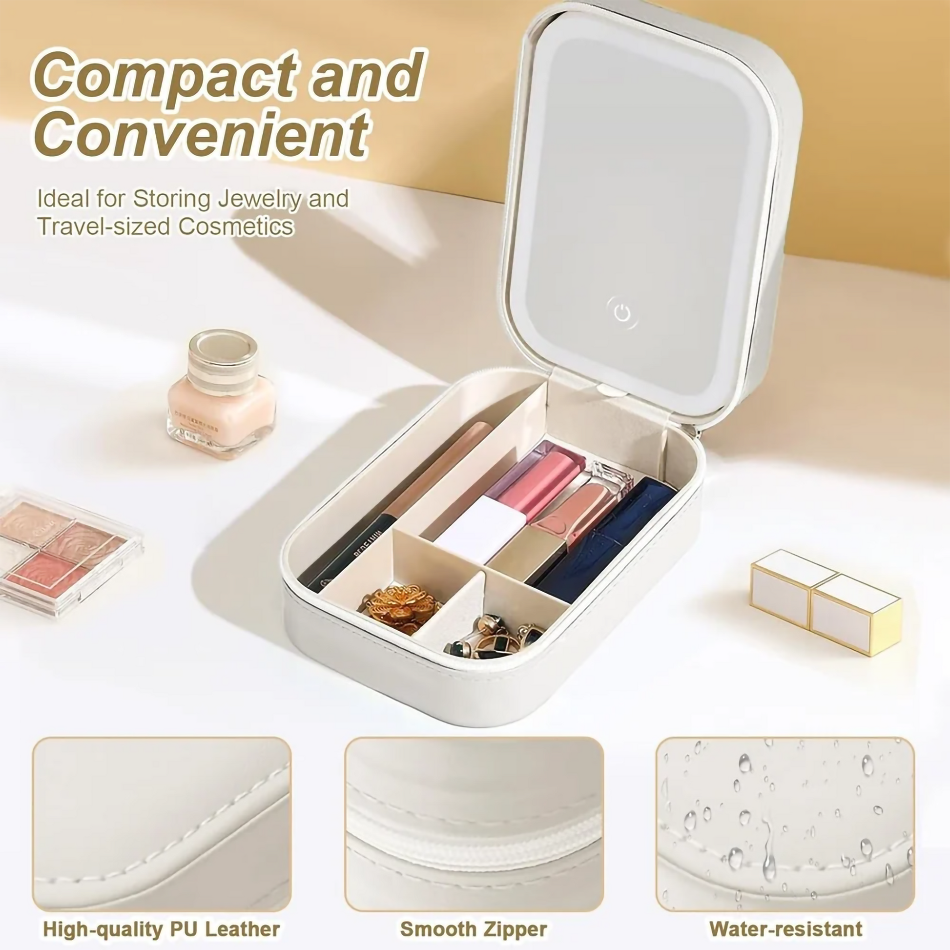 Portable Travel Makeup & Jewelry Organizer with Smart LED Mirror
