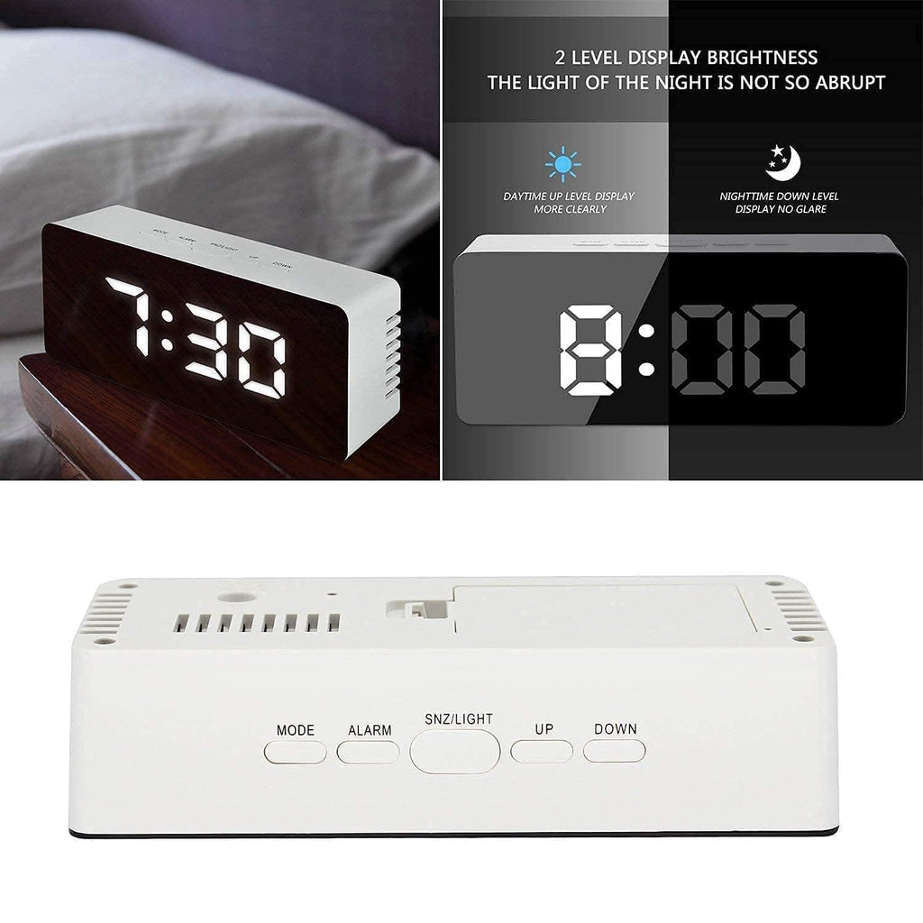 Modern LED Mirror Digital Alarm Clock & Temperature Display