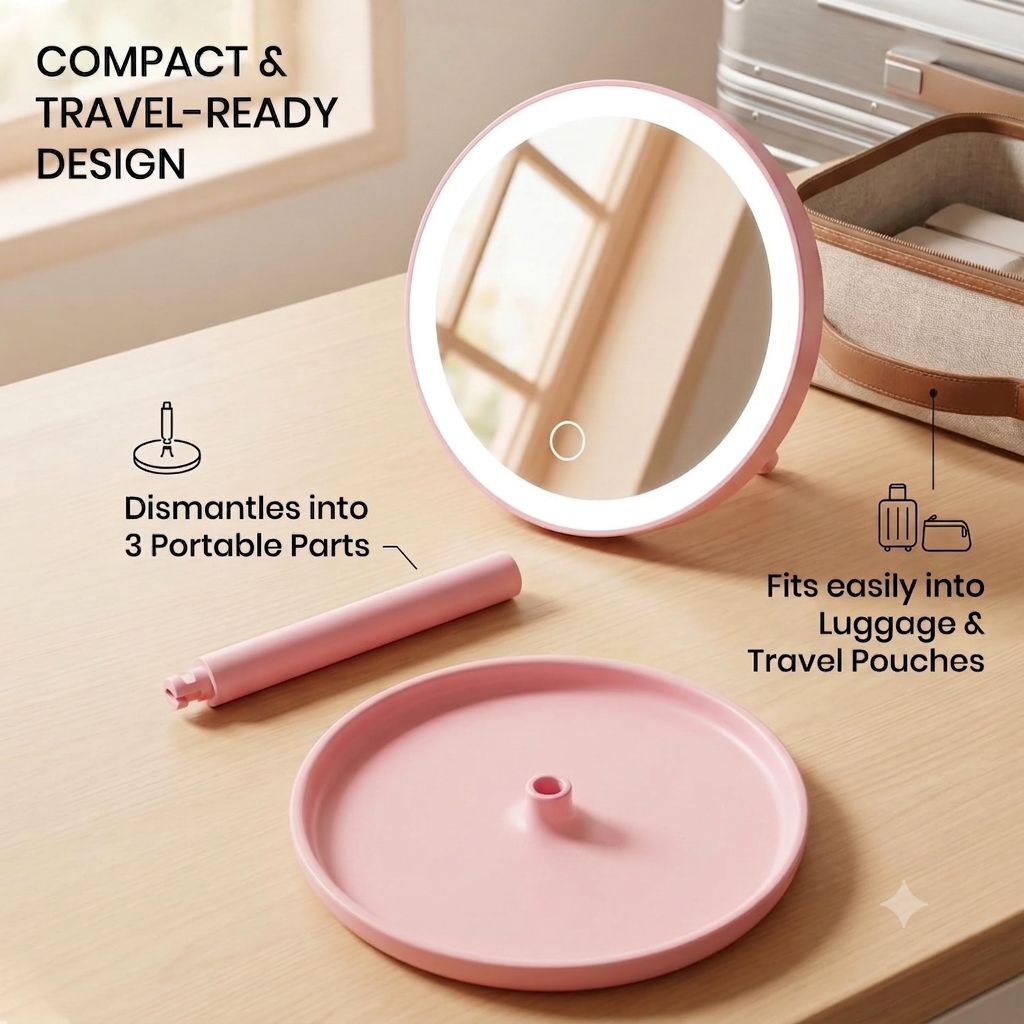 Round Tabletop Vanity Mirror With Customizable 3-Color Led Lighting