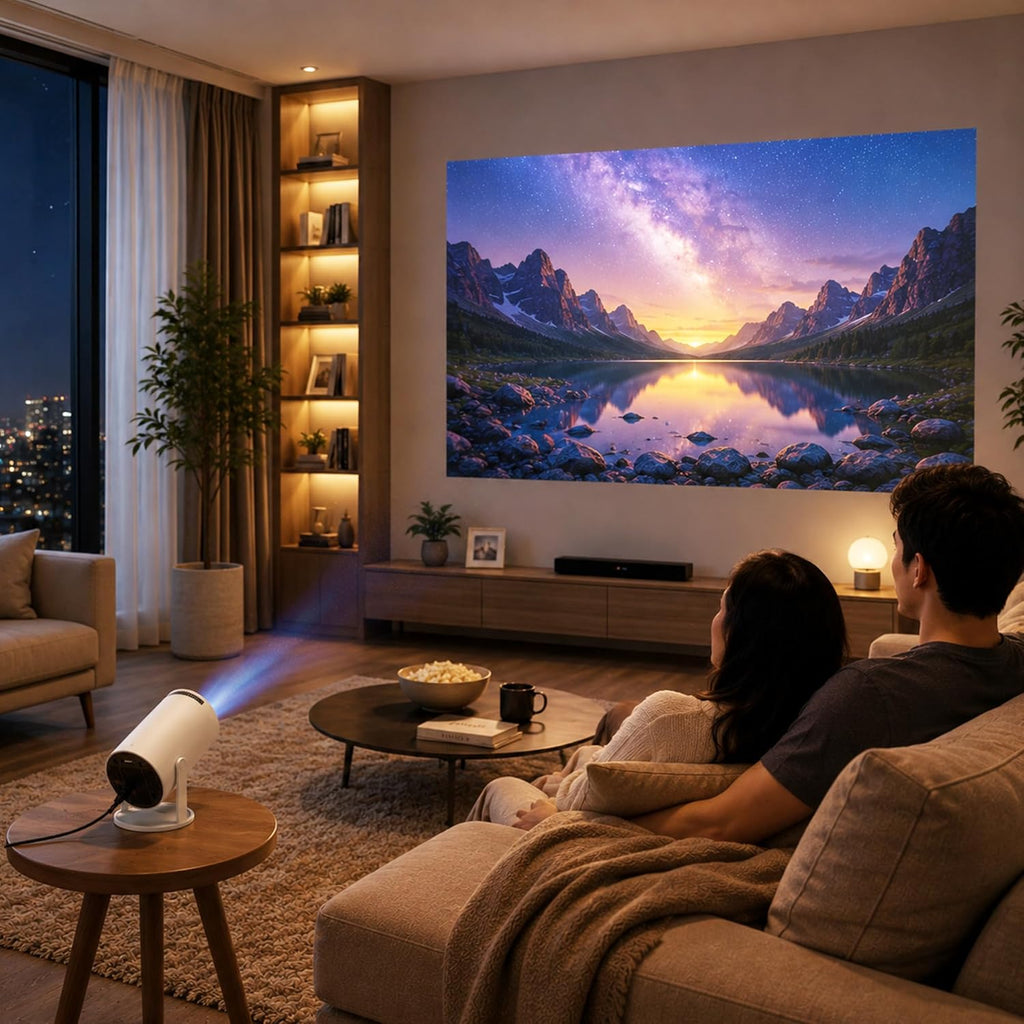 Smart 180° Mini Projector – 4K Supported, Android 11, WiFi 6, Bluetooth