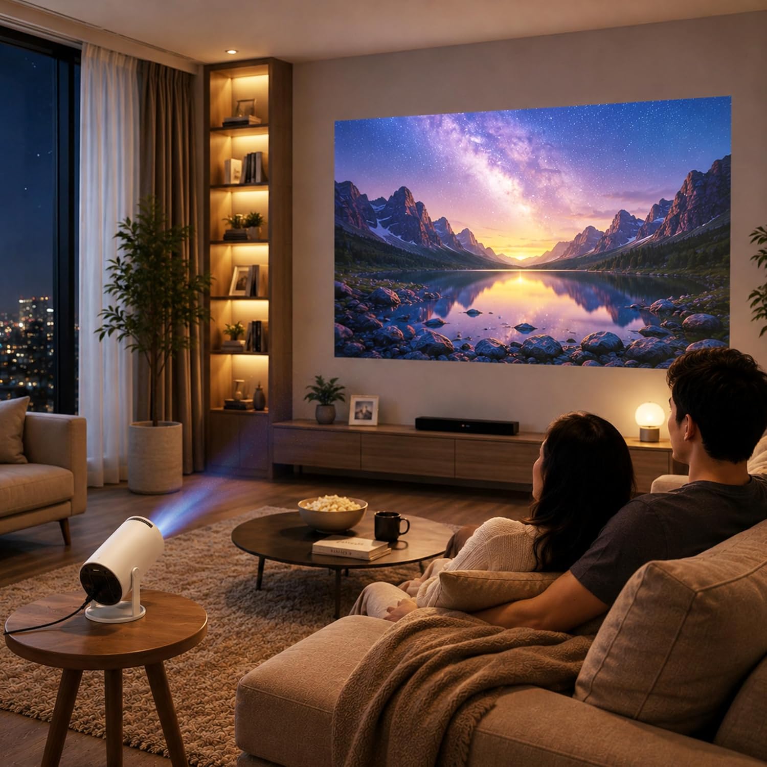 Smart 180° Mini Projector – 4K Supported, Android 11, WiFi 6, Bluetooth
