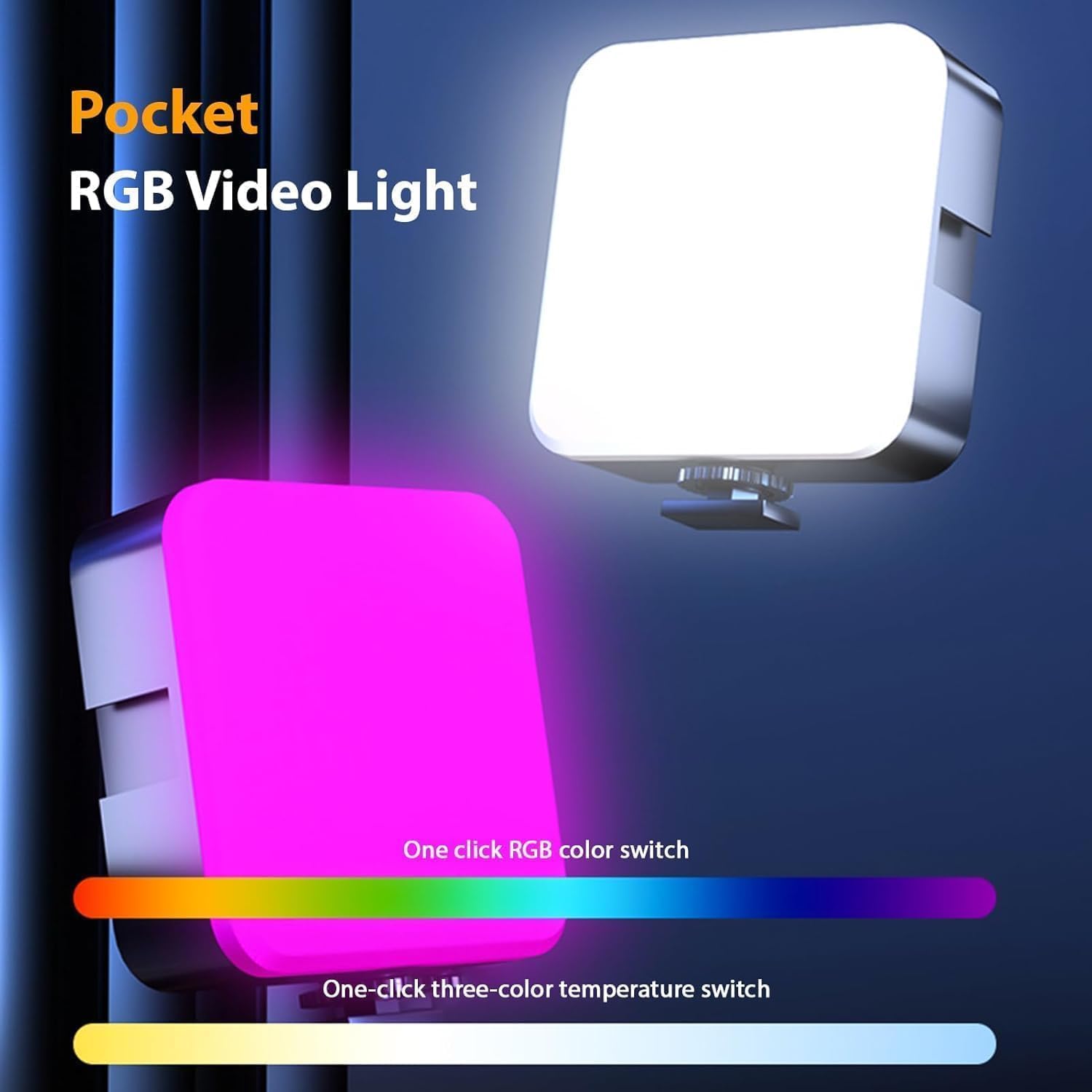 Portable RGB LED Video Light & Universal Camera Clip