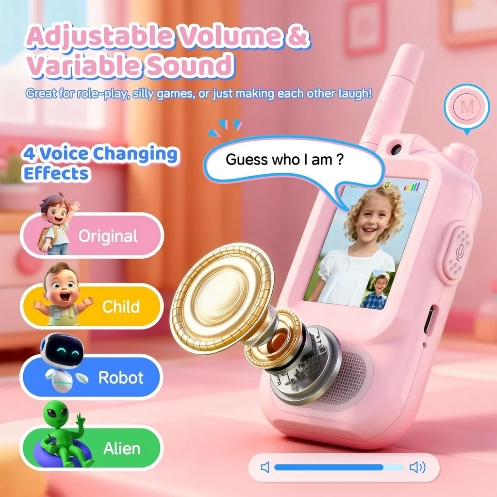 Interactive Kids Video Walkie Talkies – 2-Way Live Camera, Voice Effects & 1000ft Range (2-Pack)