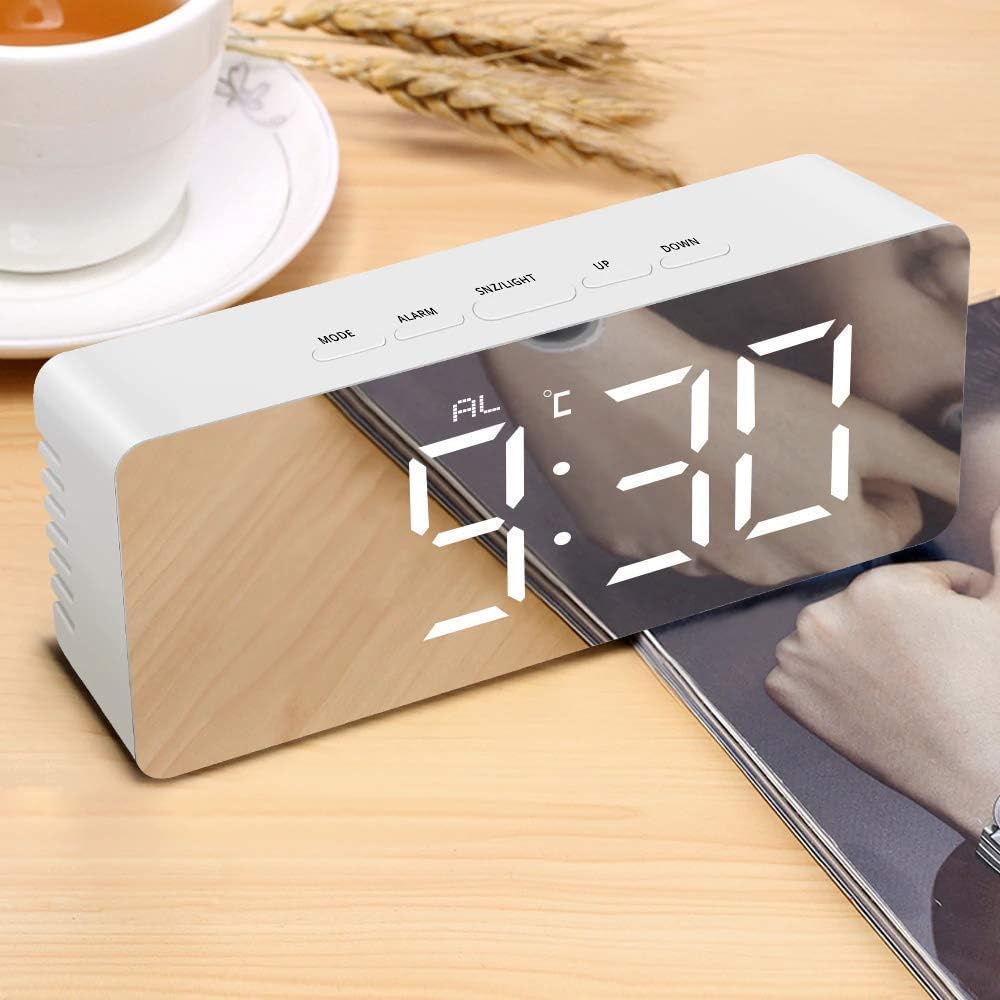 Modern LED Mirror Digital Alarm Clock & Temperature Display