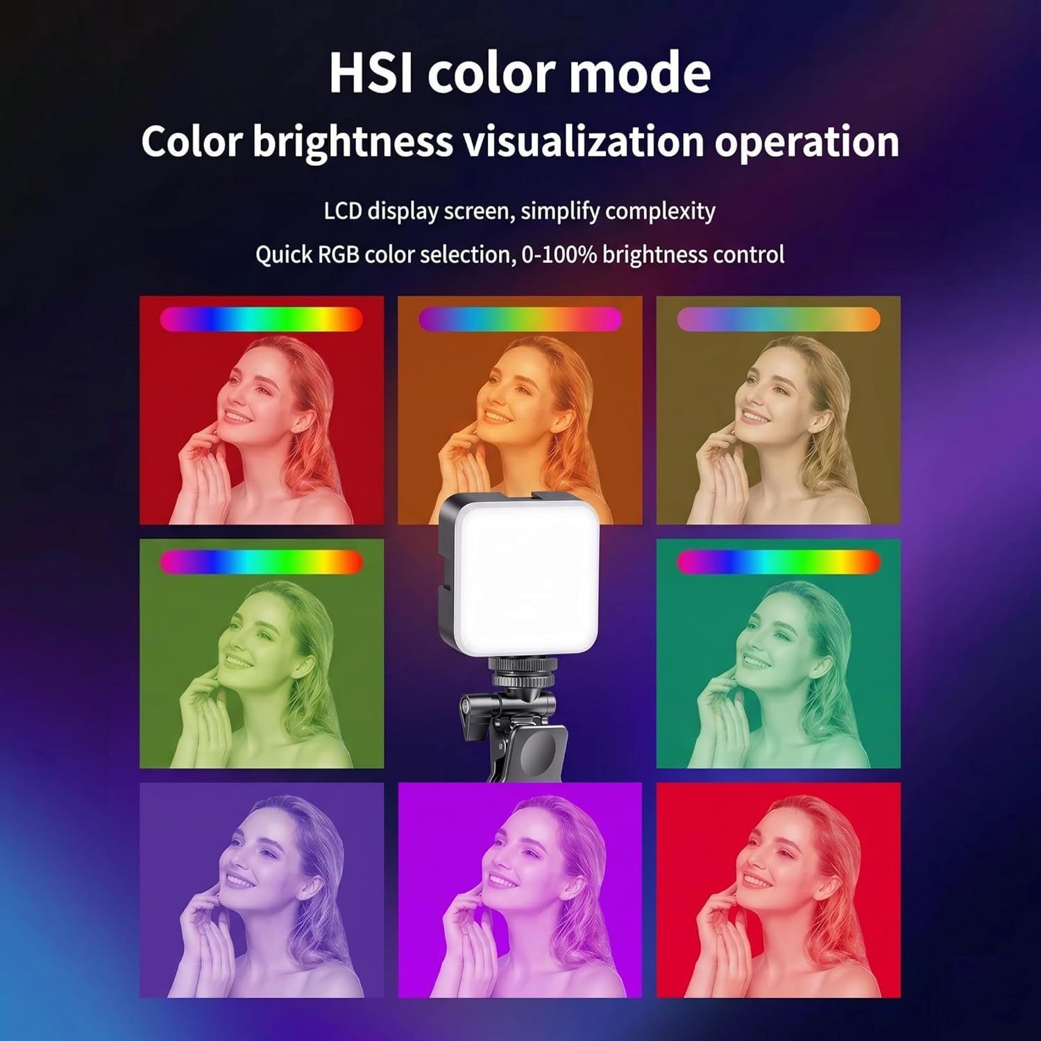 Portable RGB LED Video Light & Universal Camera Clip