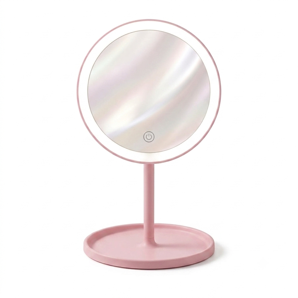 Round Tabletop Vanity Mirror With Customizable 3-Color Led Lighting