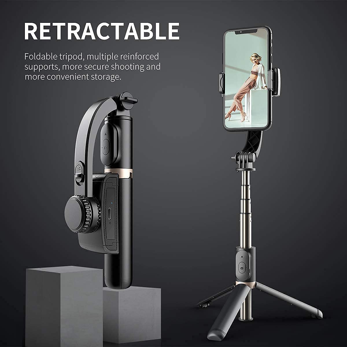 Q08 1-Axis Handheld Gimbal Stabilizer for Smartphones with Extendable Bluetooth Selfie Stick and Tripod