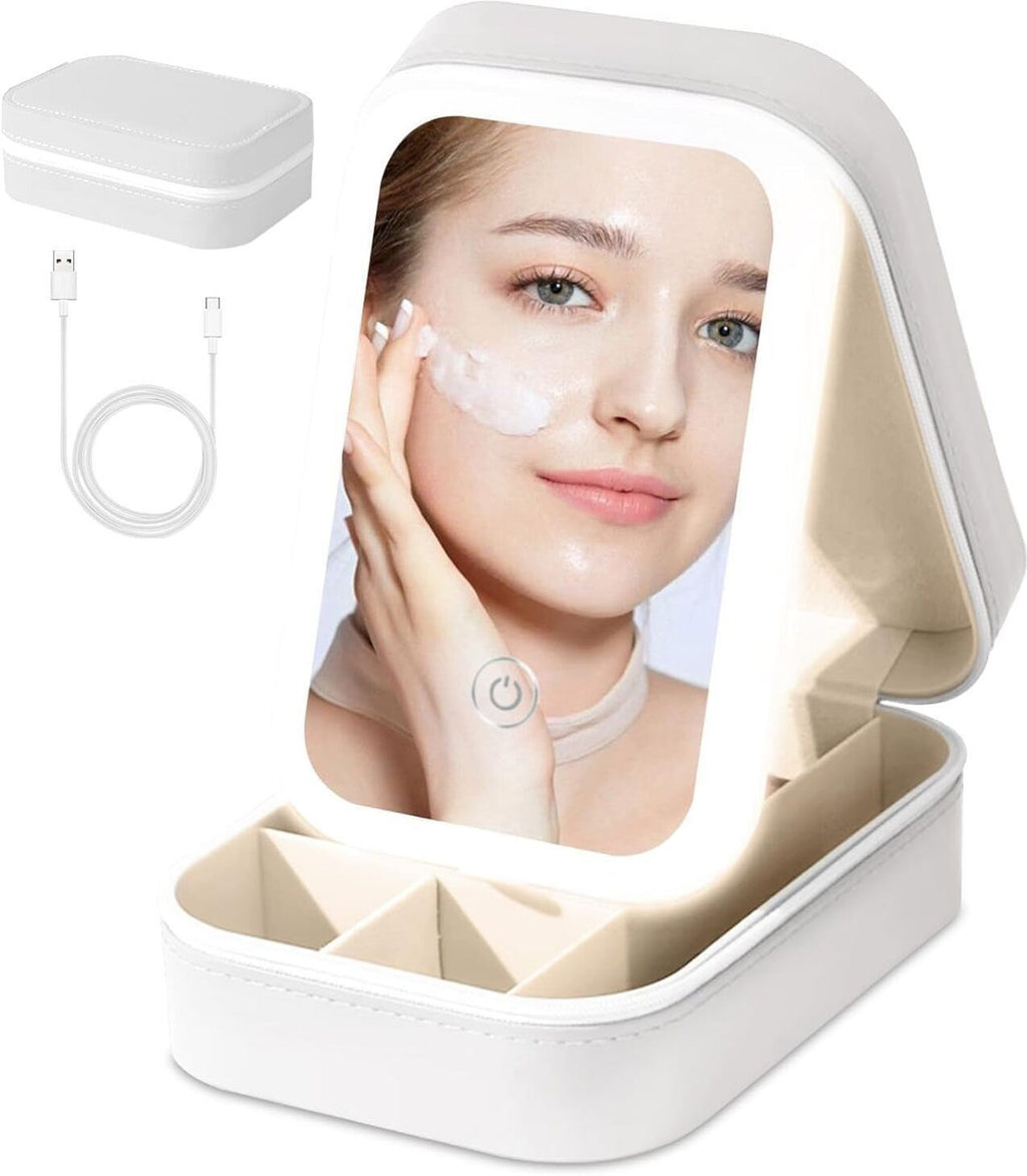 Portable Travel Makeup & Jewelry Organizer with Smart LED Mirror