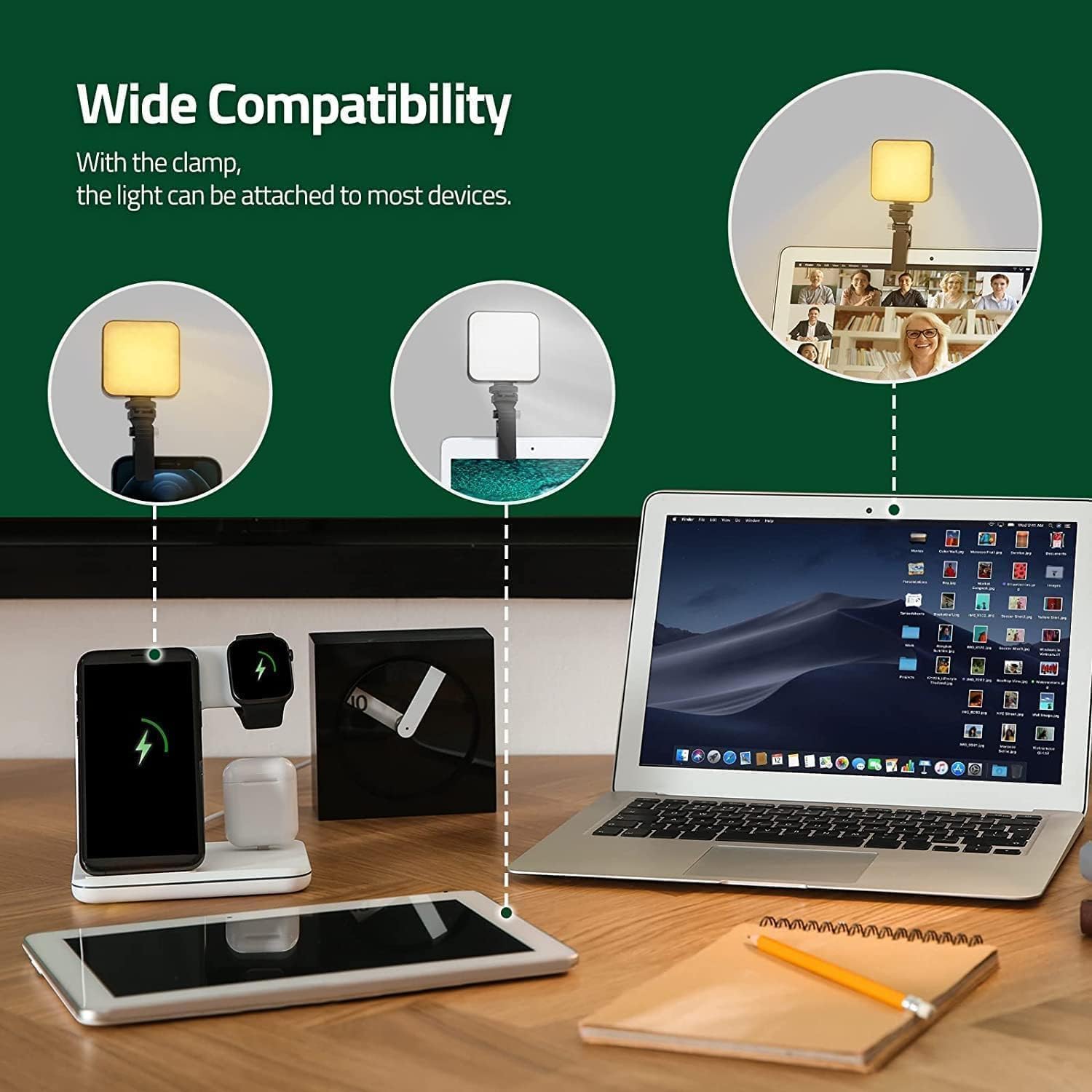 Portable RGB LED Video Light & Universal Camera Clip