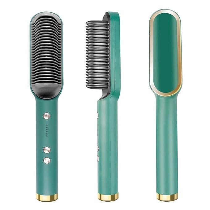 3-in-1 Ceramic Hair Straightening Brush for Women | Ionic Anti-Frizz Electric Straightener Comb