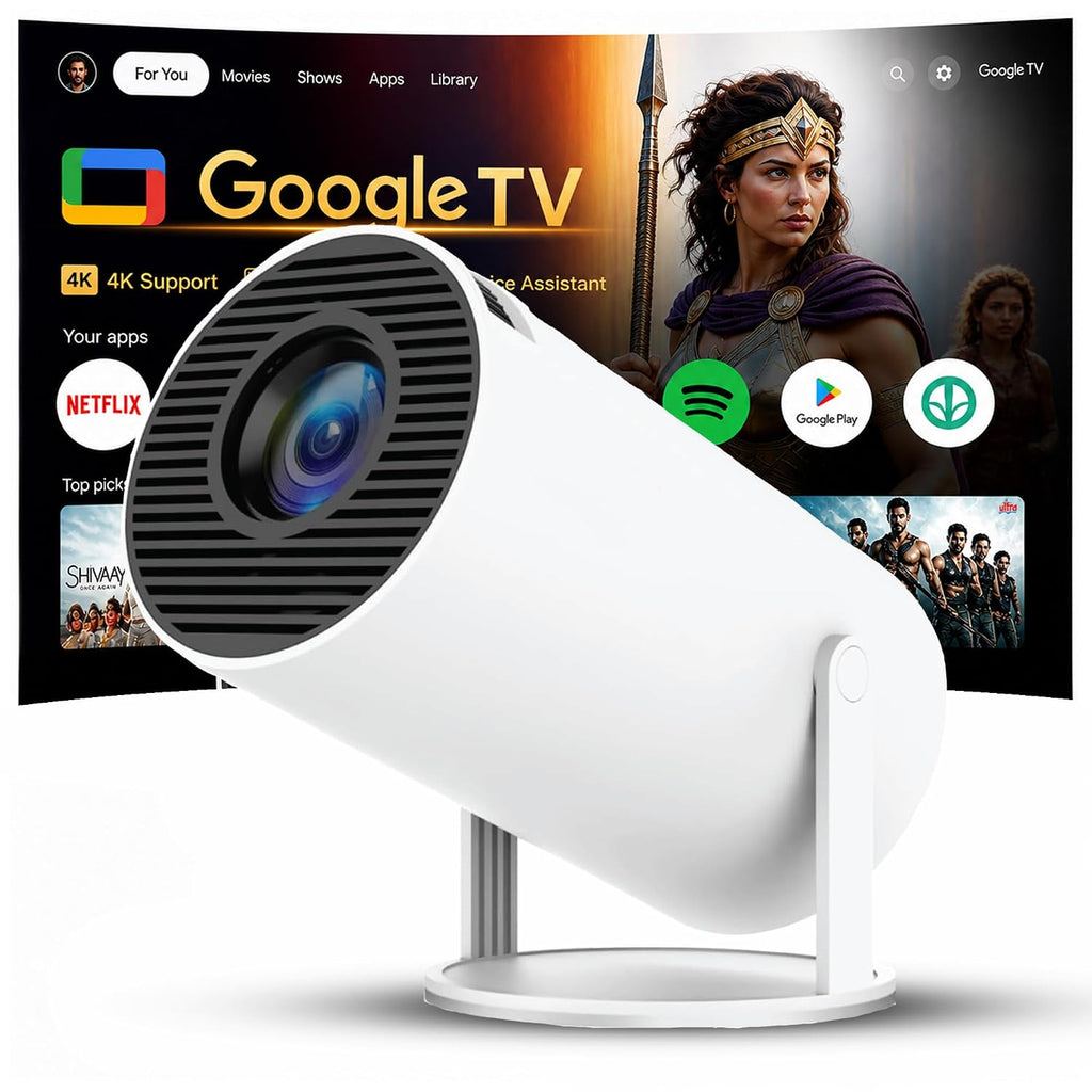 Smart 180° Mini Projector – 4K Supported, Android 11, WiFi 6, Bluetooth