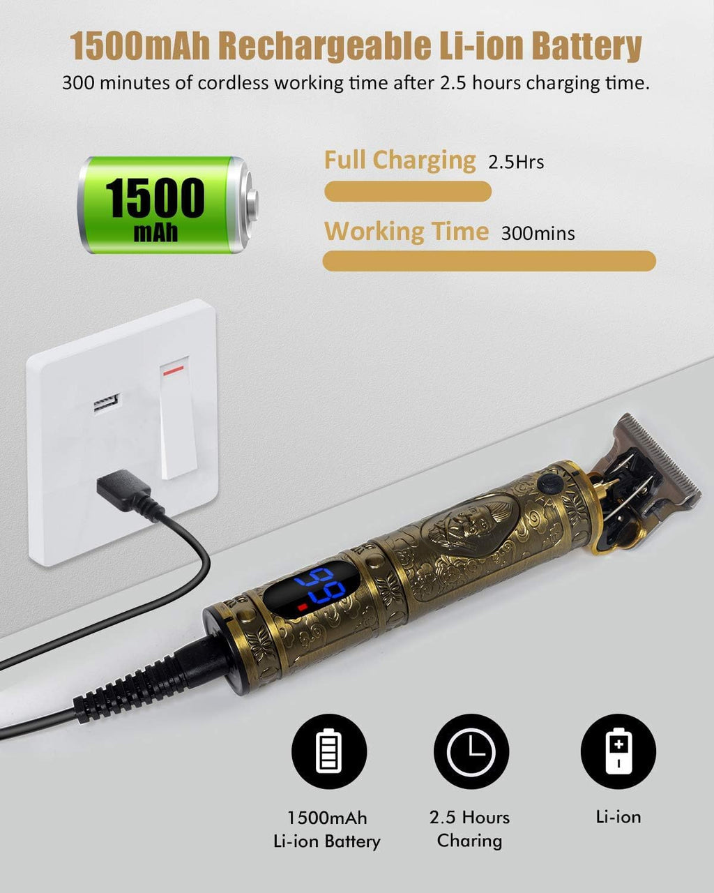 Professional Vintage T9 Hair & Beard Trimmer with LCD Display