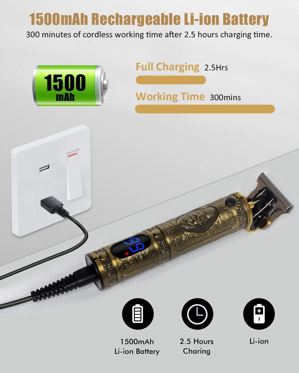 Professional Vintage T9 Hair & Beard Trimmer with LCD Display