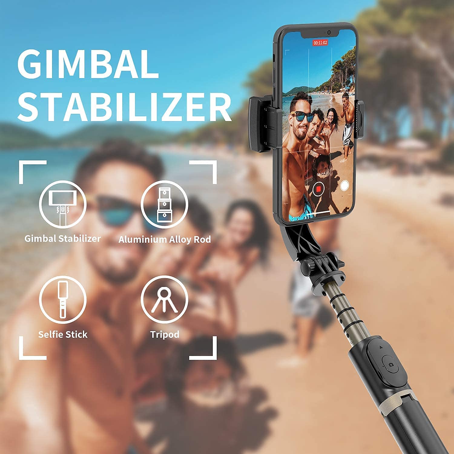 Q08 1-Axis Handheld Gimbal Stabilizer for Smartphones with Extendable Bluetooth Selfie Stick and Tripod