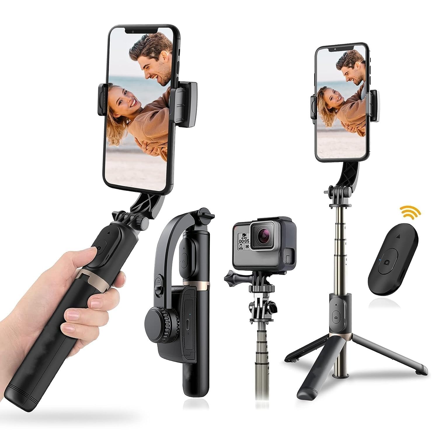 Q08 1-Axis Handheld Gimbal Stabilizer for Smartphones with Extendable Bluetooth Selfie Stick and Tripod